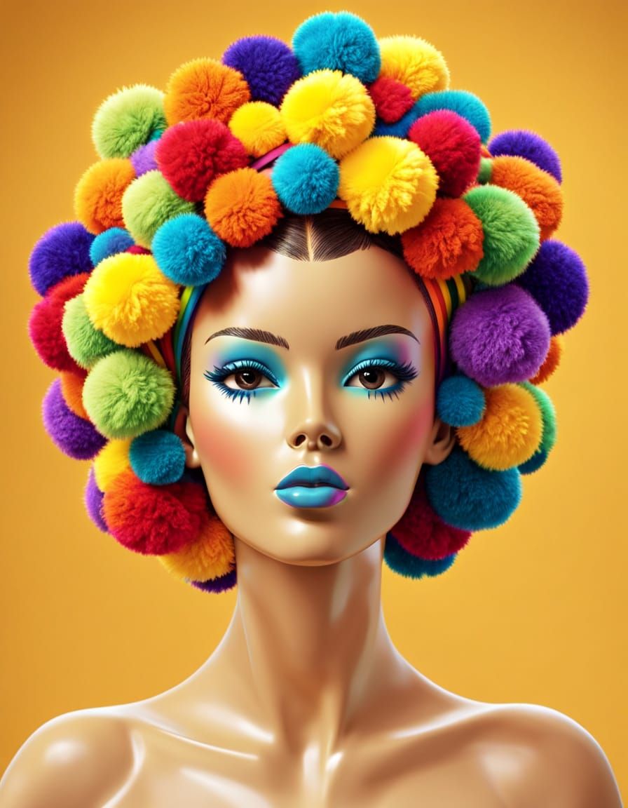 Mannequin Head with Pom-Pom Headband in Pop Art Style