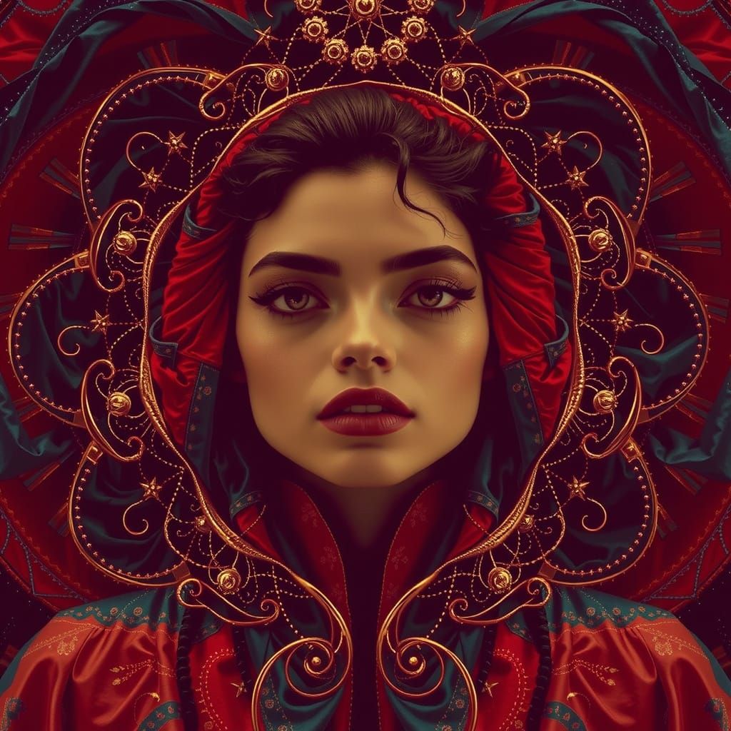 Divine Femininity in Swirling Cosmic Colors