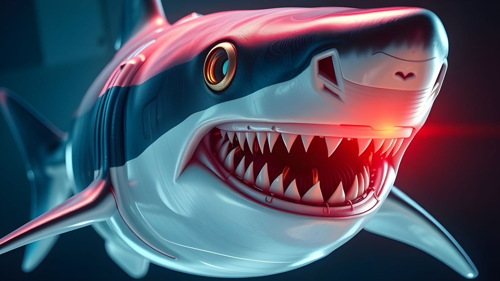 Cyberpunk Great White Shark in Honeycomb Light