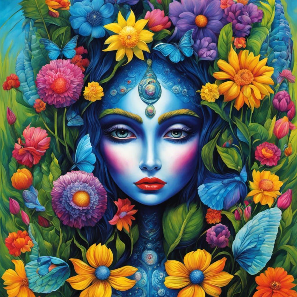 Floral Humanoid in Art Brut Graffiti Style