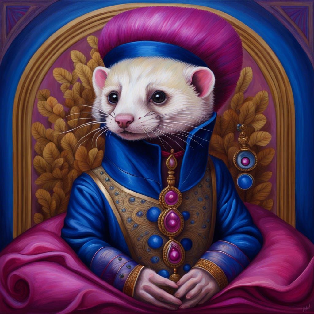 Anthropomorphic Ferret Portrait in Surreal Oil Style