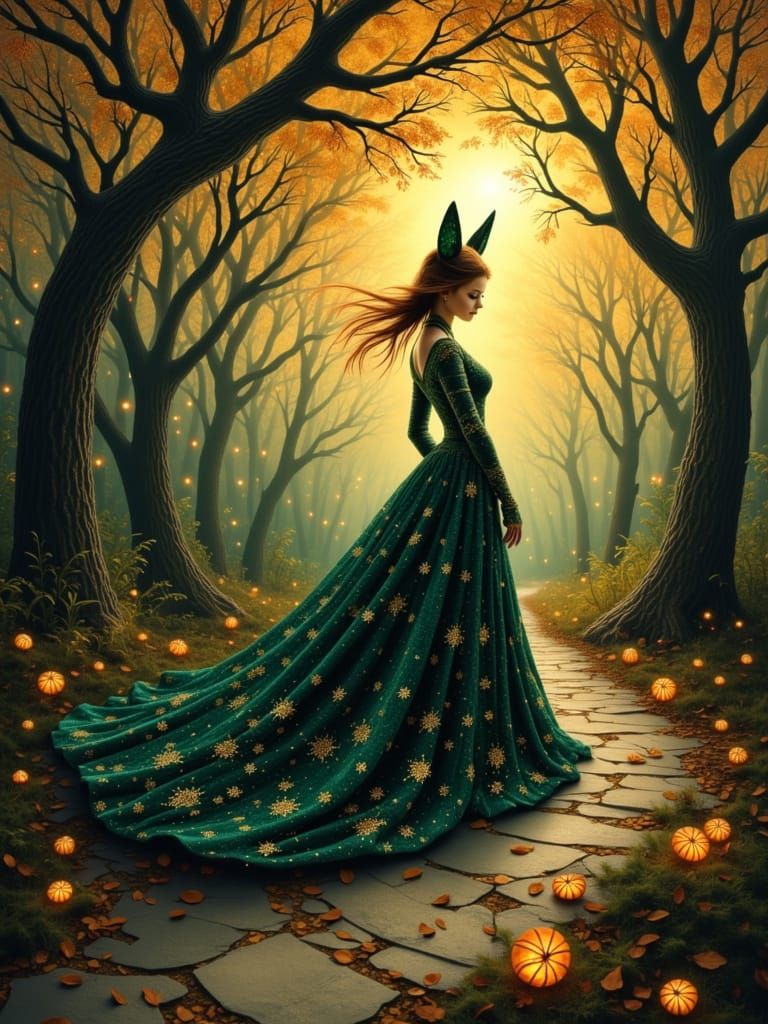 Fox Lady Beckons in Autumnal Fantasy
