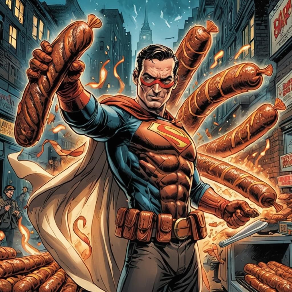 Sizzle Man: Sausage Superhero Comic Book Art