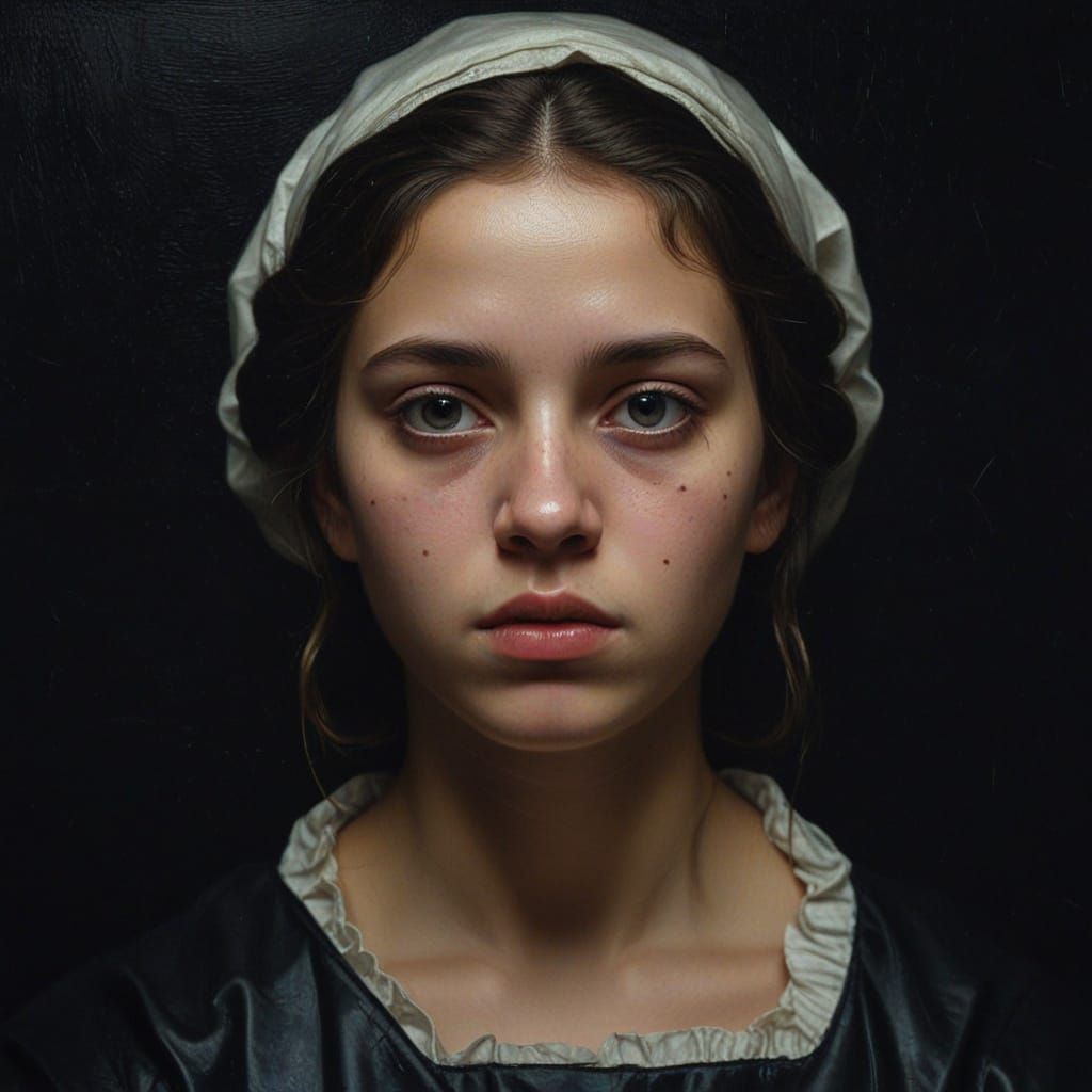 Baroque Oil Painting: Girl with Distant Gaze