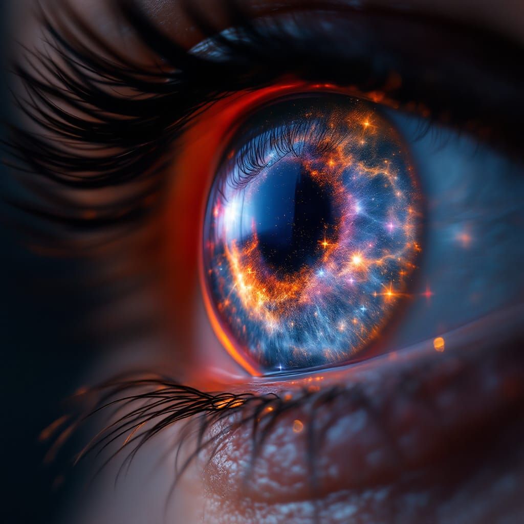 Cosmic Nebula Reflection in Detailed Eye Pupil