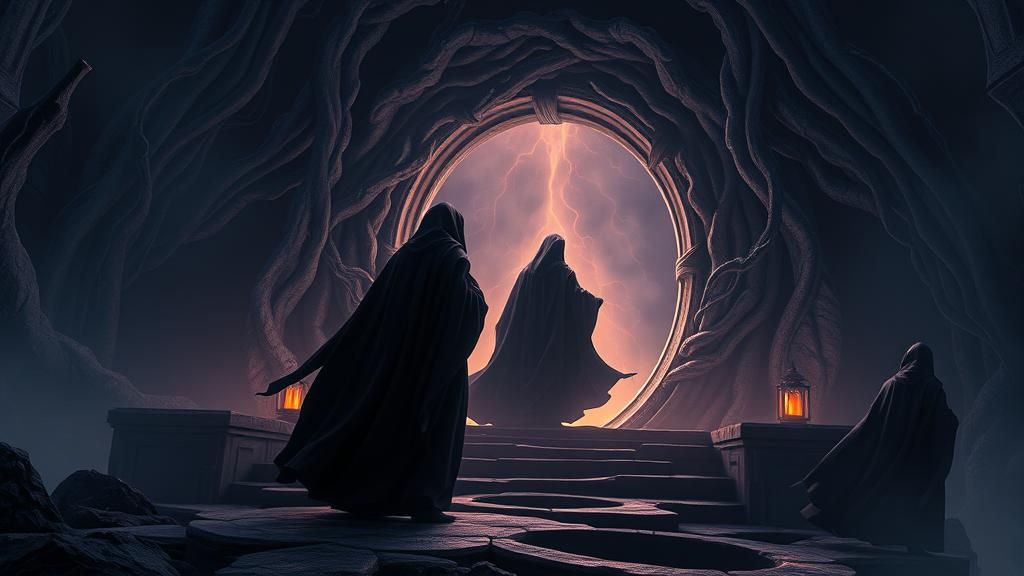 Ethereal Portal Opens to Dark Robed Figures