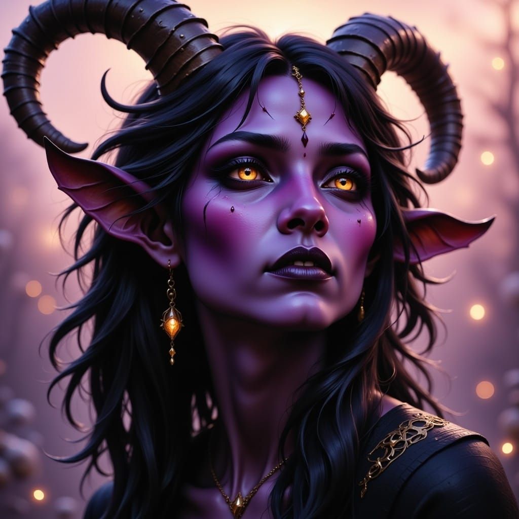 Tiefling Portrait in Art Nouveau Style
