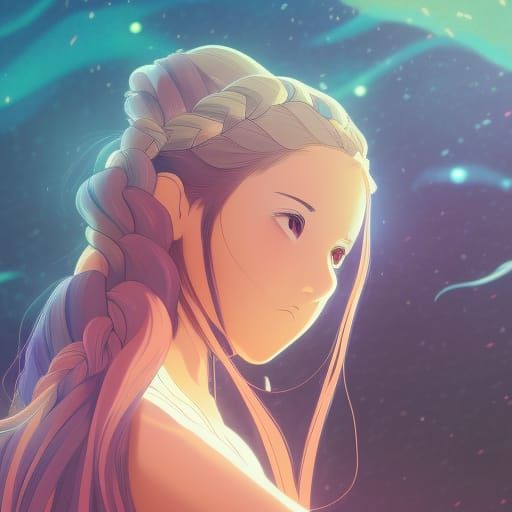 Anime Woman with Glowing Braided Hair