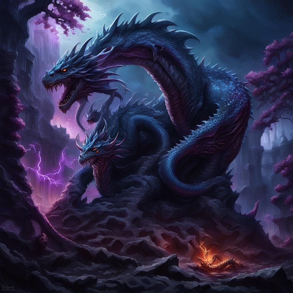 Cursed Death Dragons Clash in Fantasy Art