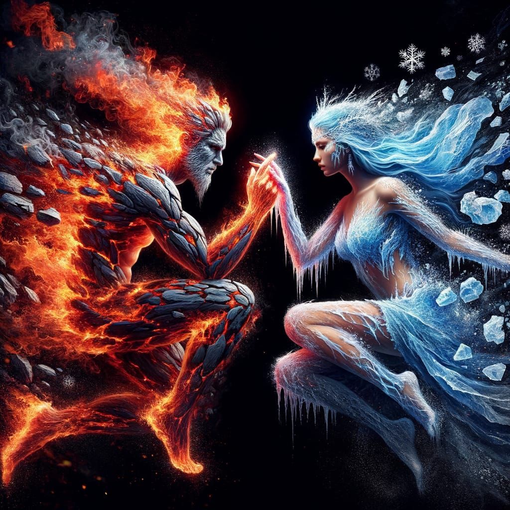God of Fire and Ice Goddess Digital Art