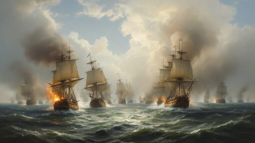Epic Naval Battle in Aivazovsky Style