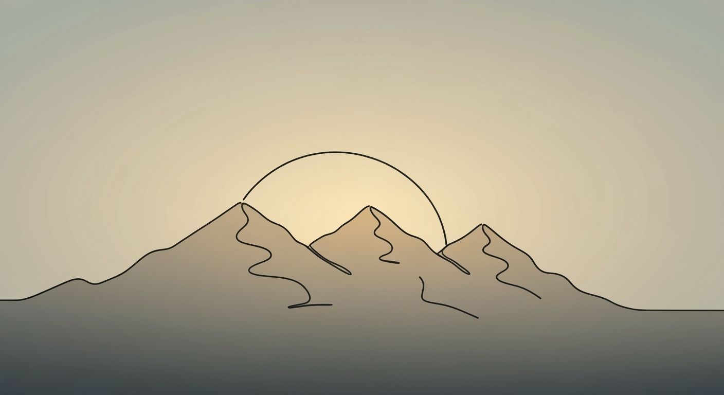 Minimalist Mountain Sunrise Line Art