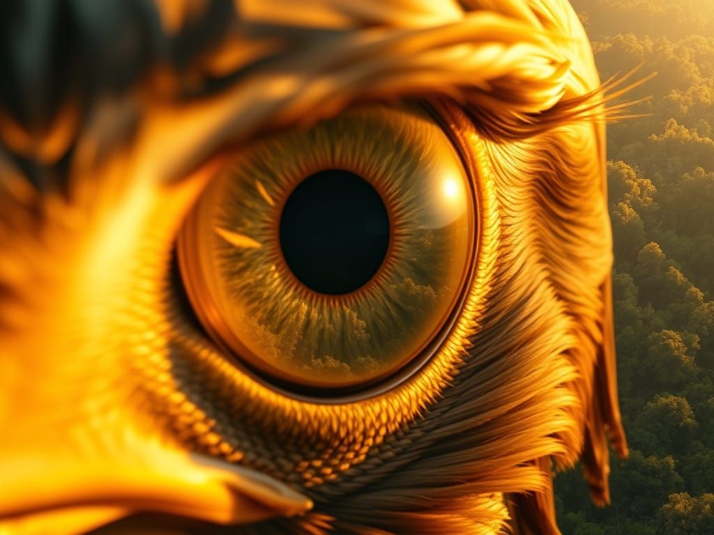 Hawk's Eye Reflects Magical Forest, Digital Matte Painting