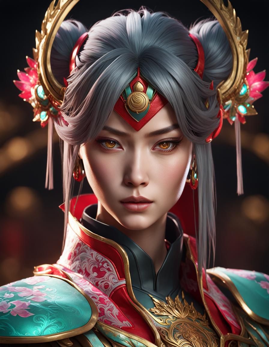 Anime Warrior Portrait in Hyperdetailed Digital Art