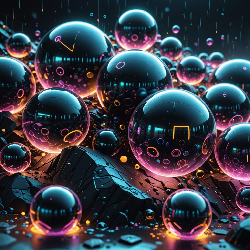 Cyberpunk Avalanche: Neon Bubbles in 8K