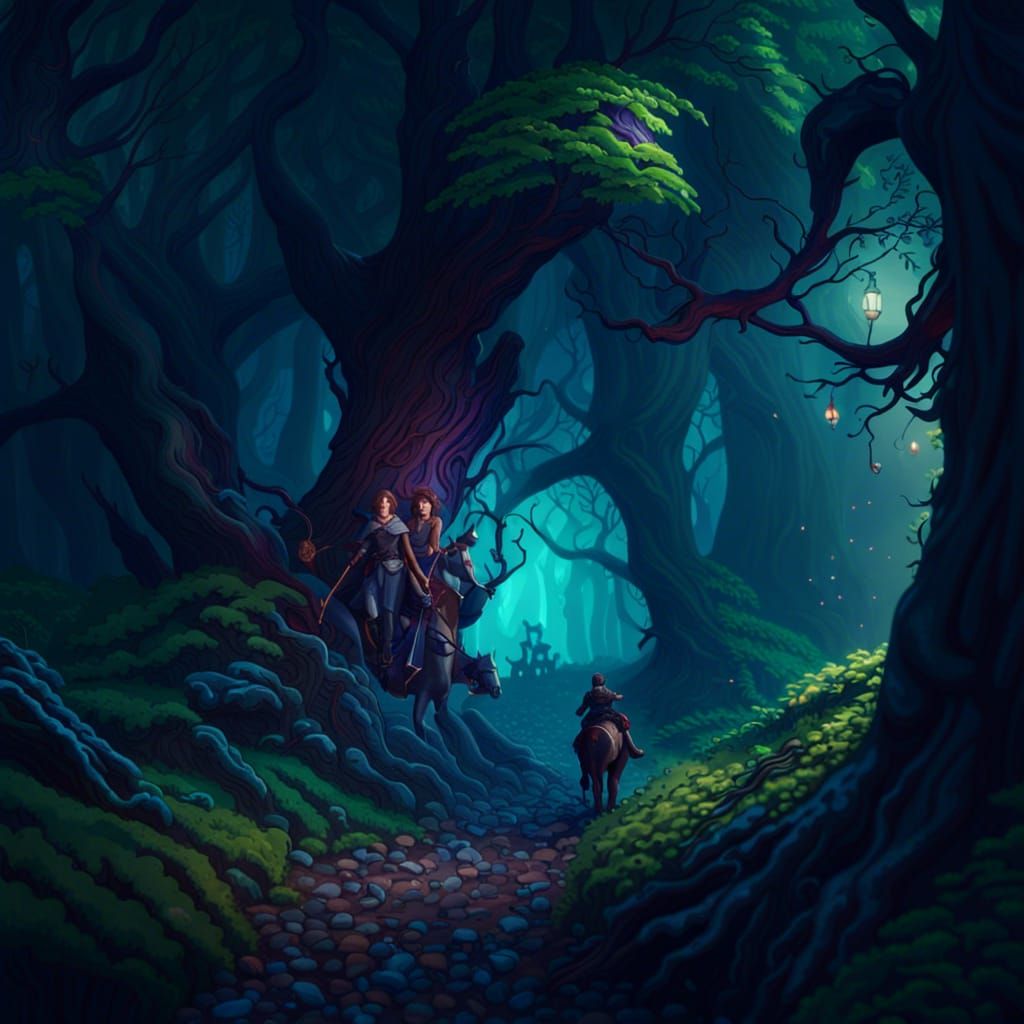Mystical Forest Ride: Detailed Fantasy Concept Art