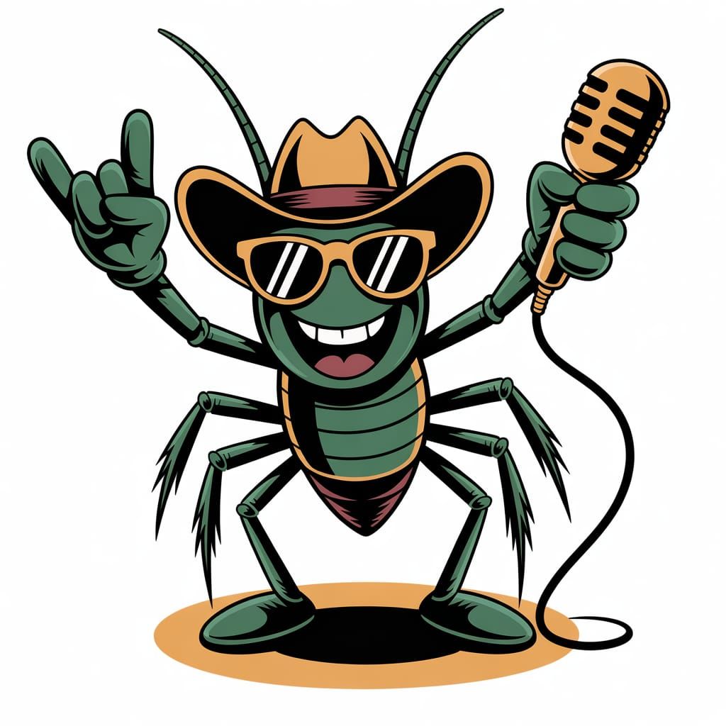 Cartoon Cowboy Cricket Character in Dynamic Pose