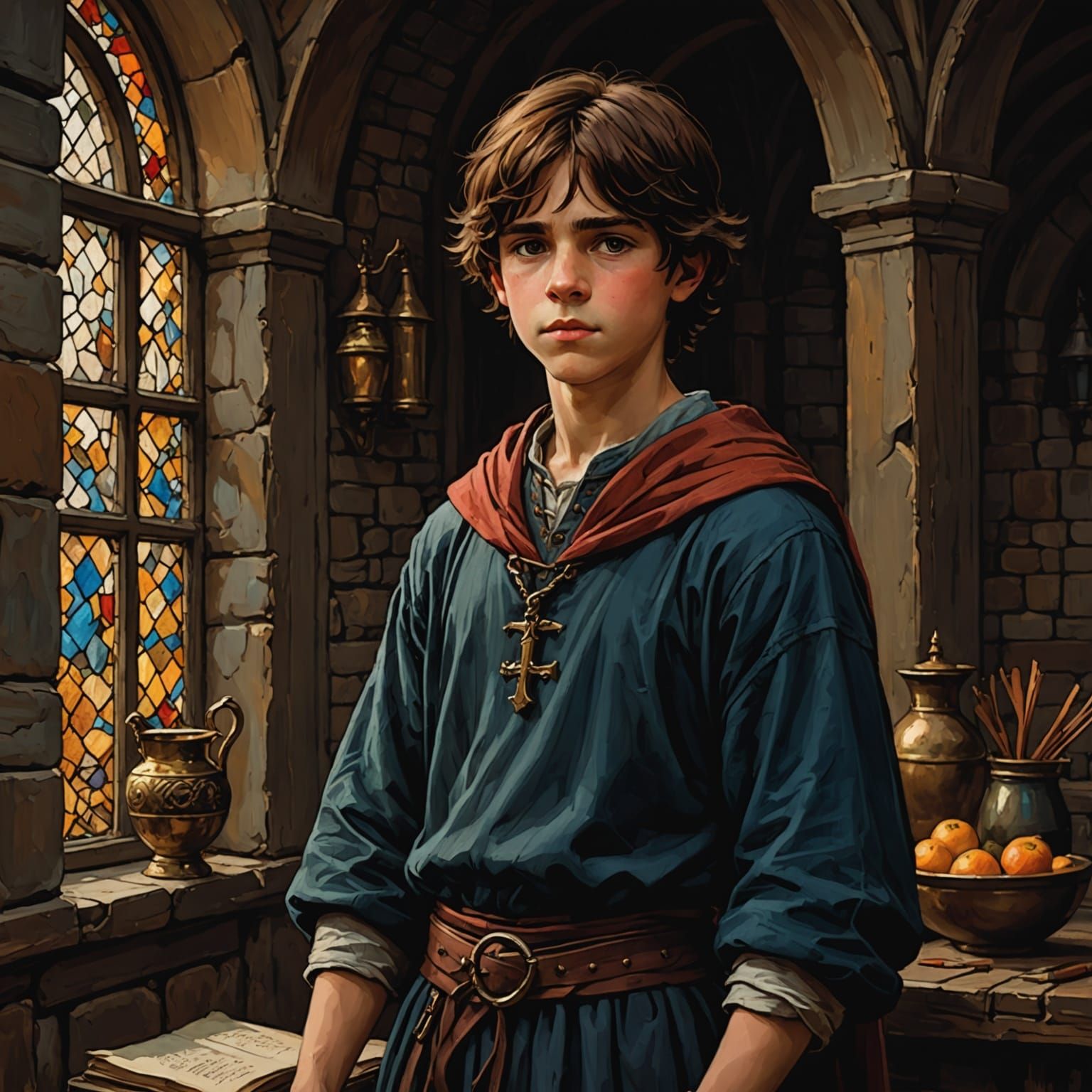 Medieval Boy in Chiaroscuro Style