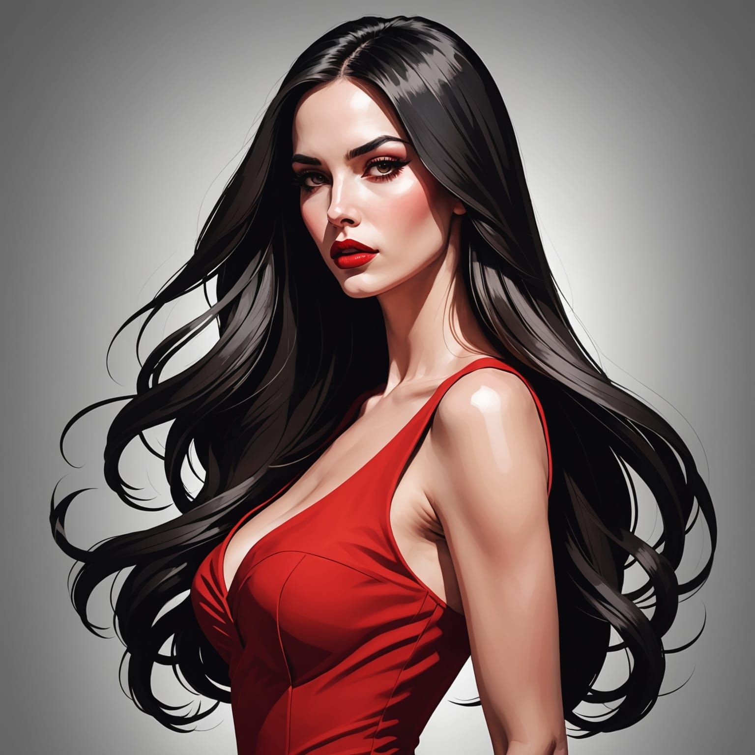 Classic Femme Fatale in Red Dress