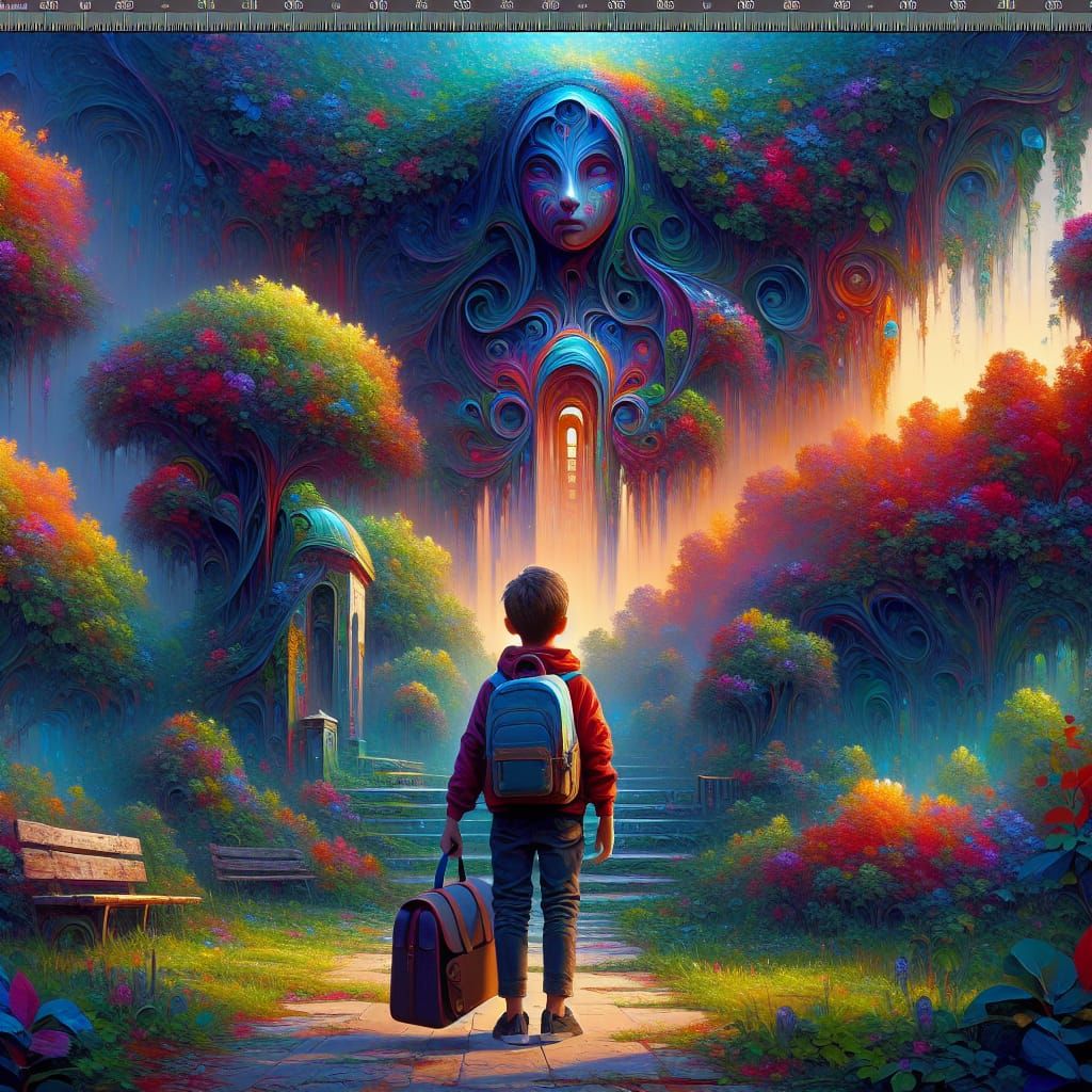 Fantastical Garden Scene with Student in 8k