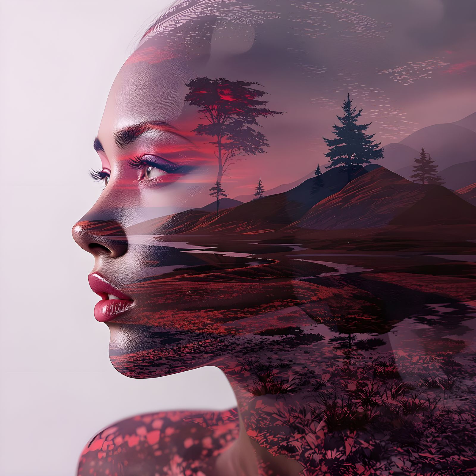 Surreal Double Exposure Portrait in Moody Hues