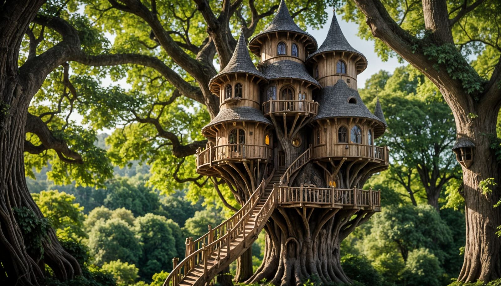 Enchanted Elven Treehouse in a Majestic Oak