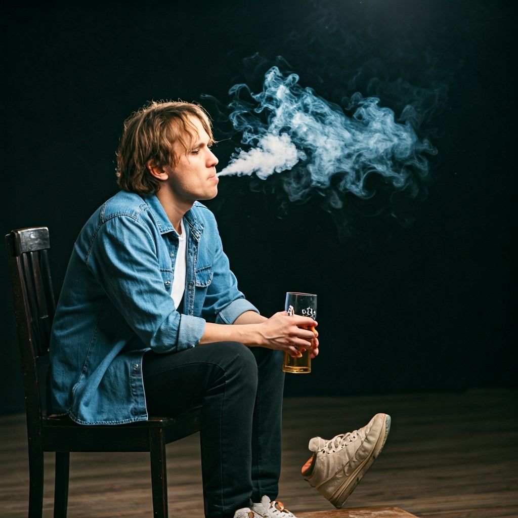 Contemplative Smoker with Beer in Relaxed Setting