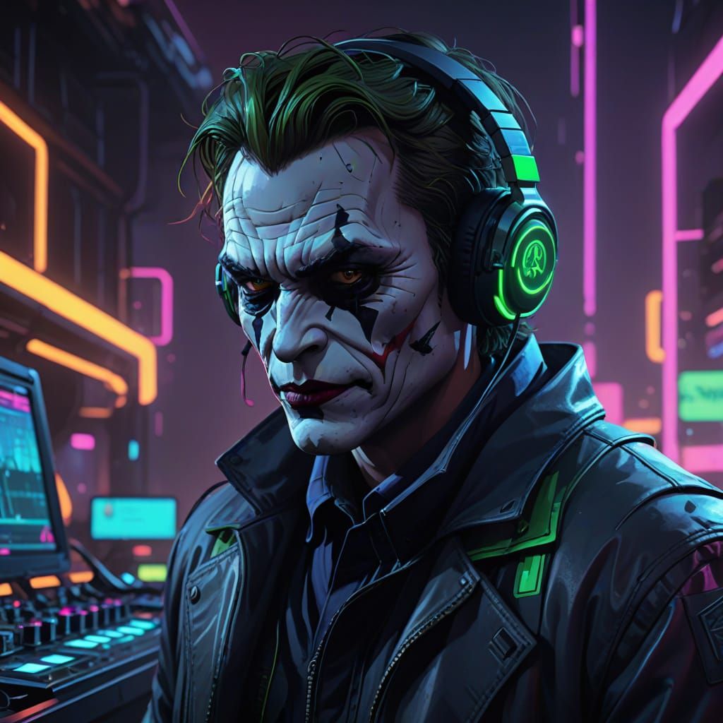 Intense Music Producer in Neon-Lit Darkroom