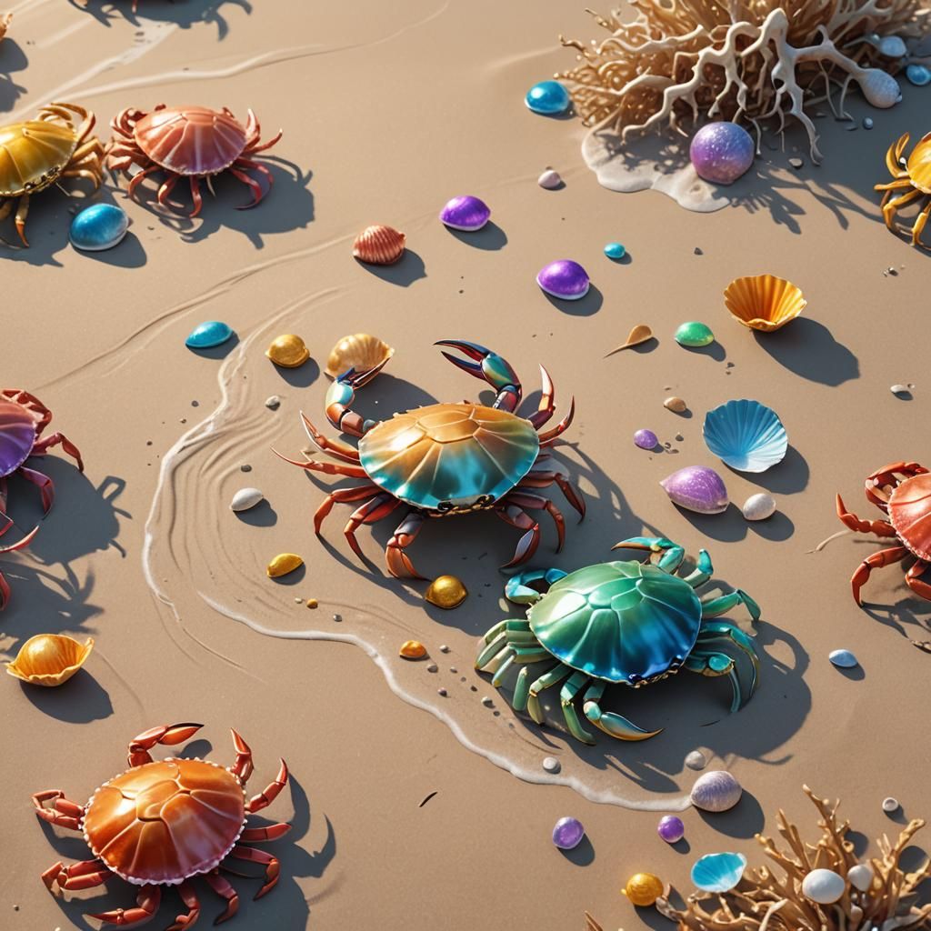 Cute Crab Scuttling on Beach in Fantasy Art
