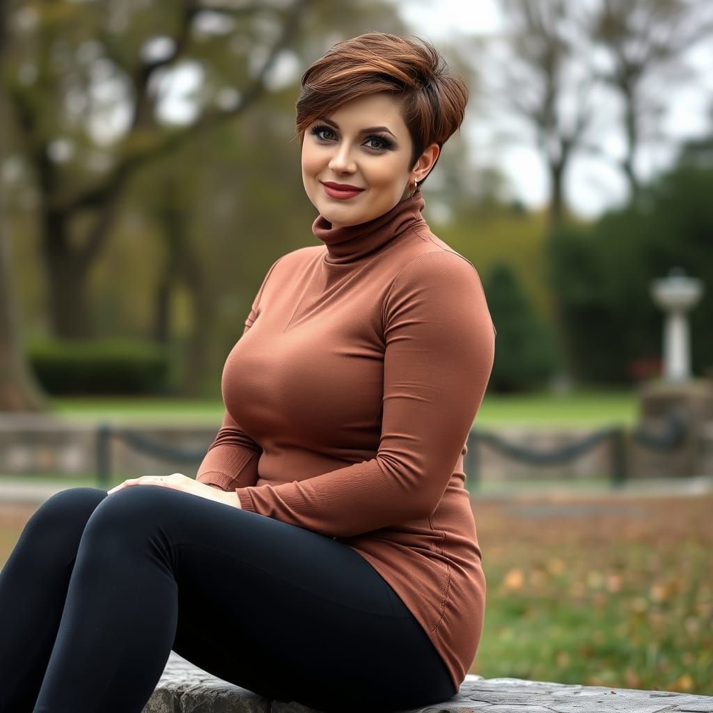 Confident Woman in Park, Elegant Portrait
