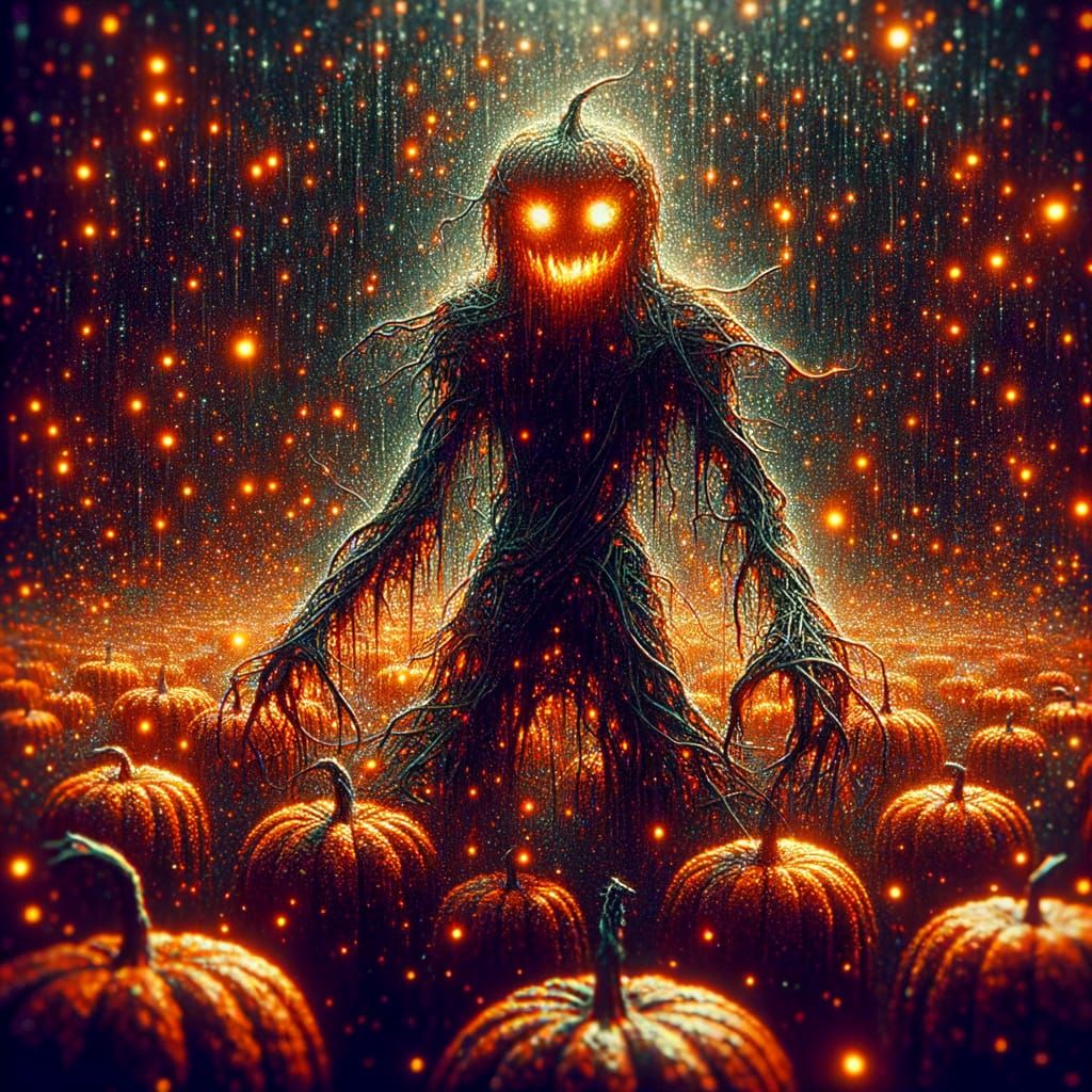 Dystopian Pumpkin Man in Stormy Patch
