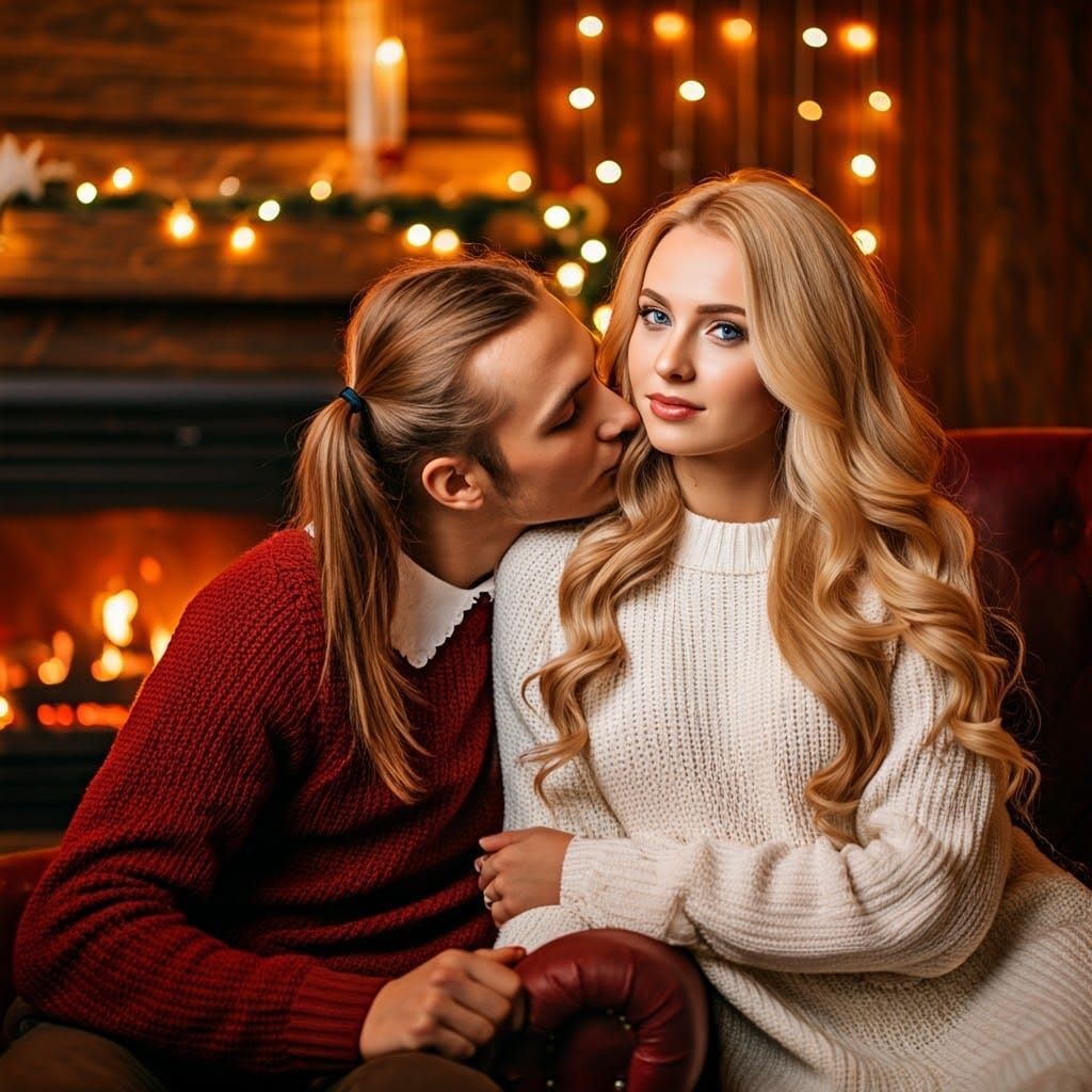 Amidst a Christmas Wonderland, a Whimsical Young Couple Enjo...