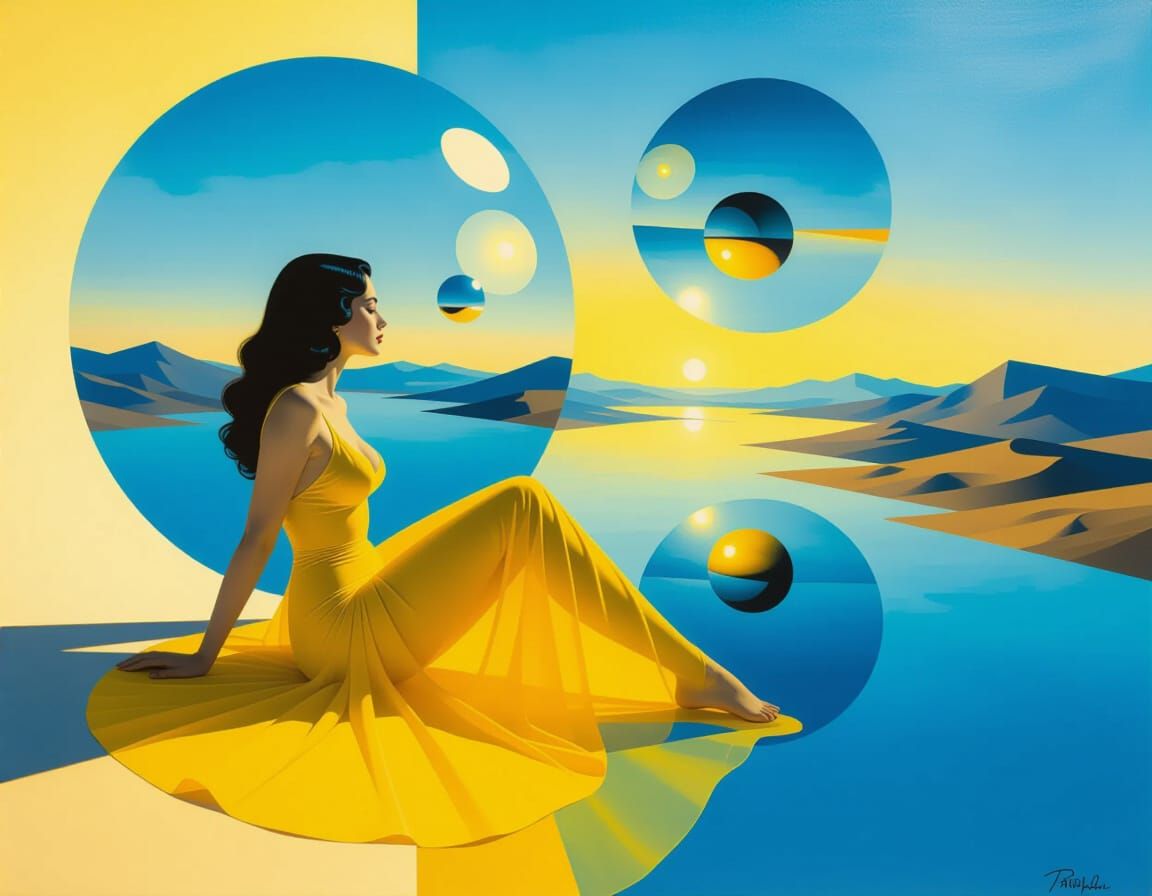 Surreal Woman in Ethereal Landscape, Optical Illusion