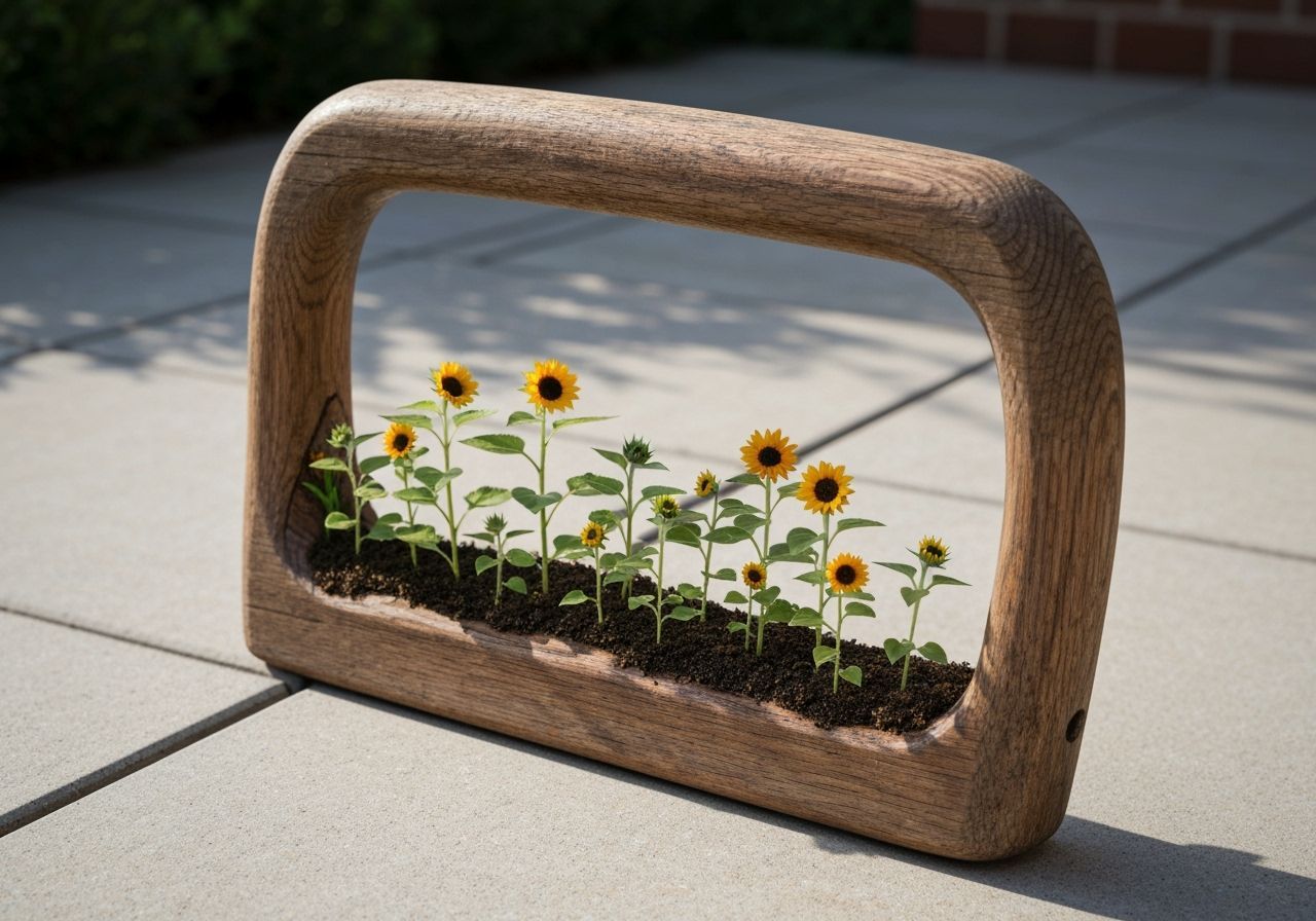 Whimsical Carved Spade Handle with Tiny Sunflowers