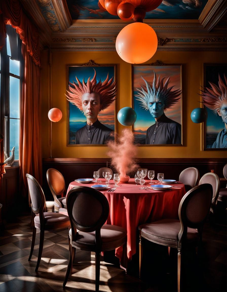 Surreal Gathering at Bistro Bizzarro in Hyperrealism