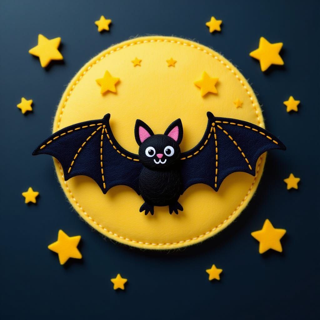 Felt Bat Flying in Night Sky Handmade Craft