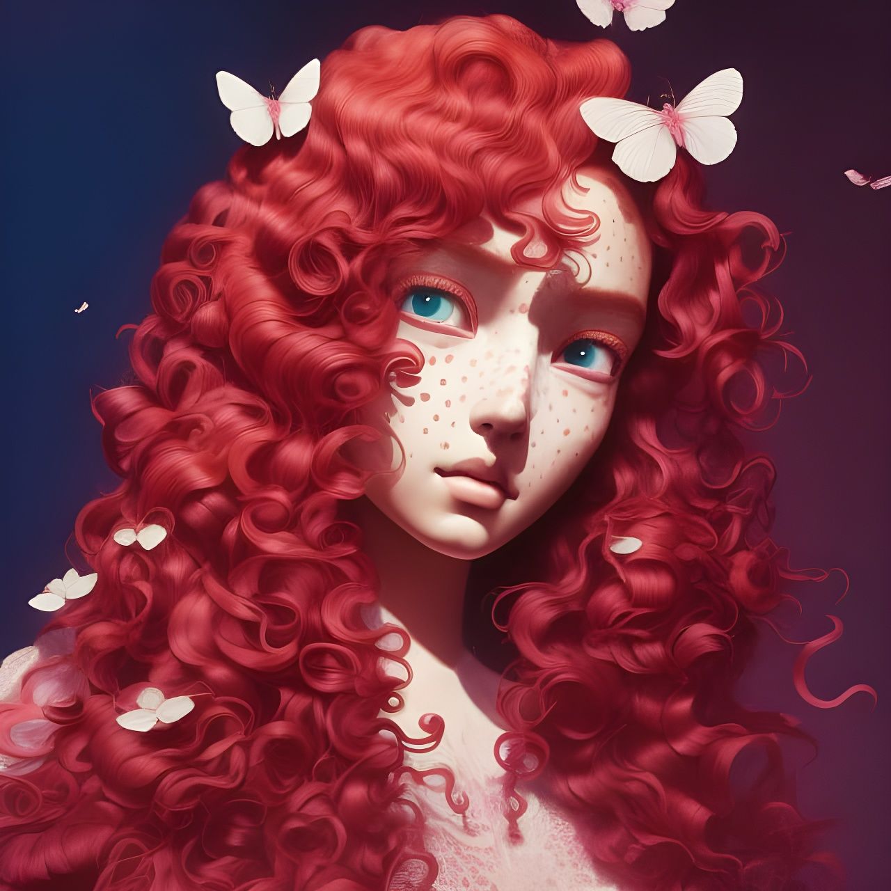 Freckled Girl Portrait in Cottagecore Style