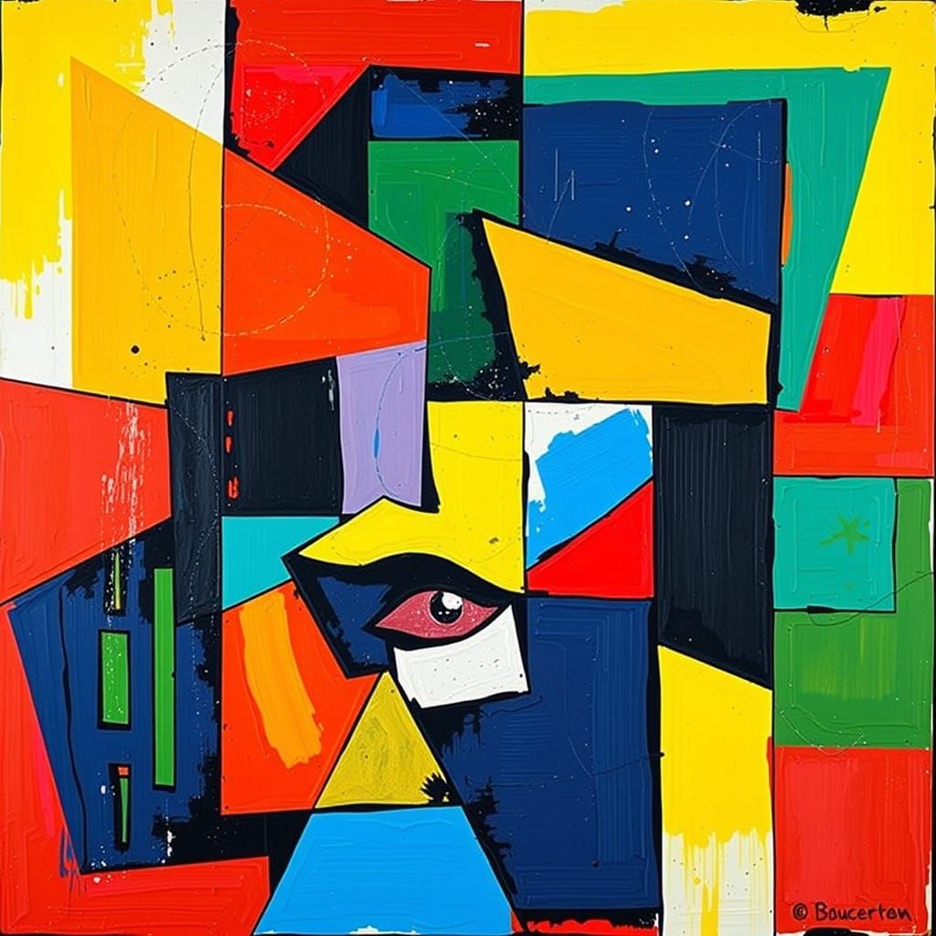 Cubist Geometric Forms in Expressive, High-Contrast Color