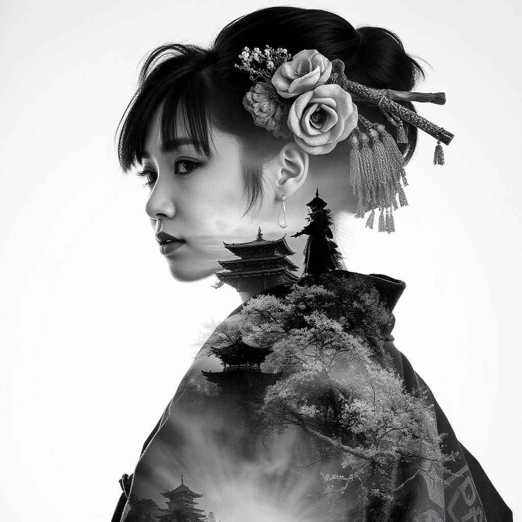 Ethereal Geisha Samurai in Dreamlike Japan