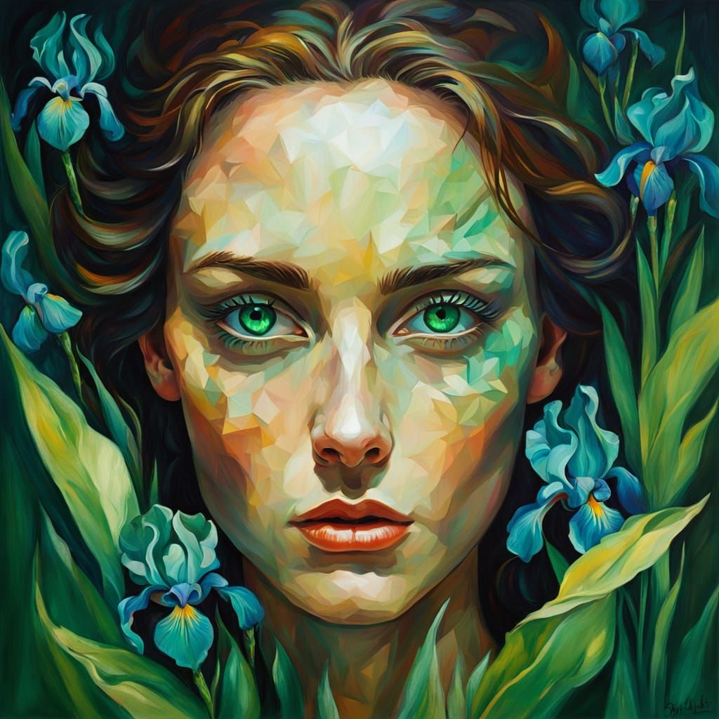 Emerald-Eyed Enigma in Vibrant Oil Painting