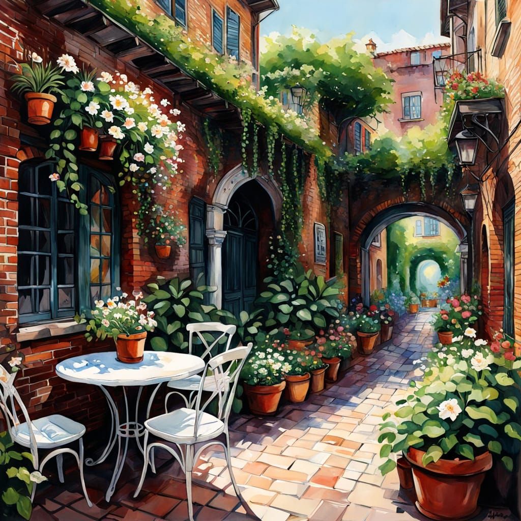 Ethereal Courtyard Oasis in Vibrant Bloom