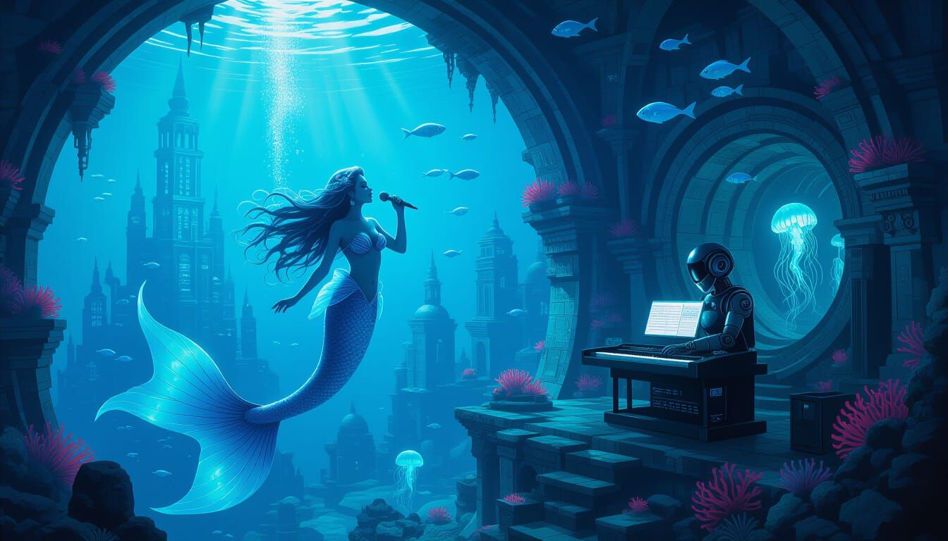 Mermaid Sings in Coral Metropolis with AIMic Robot