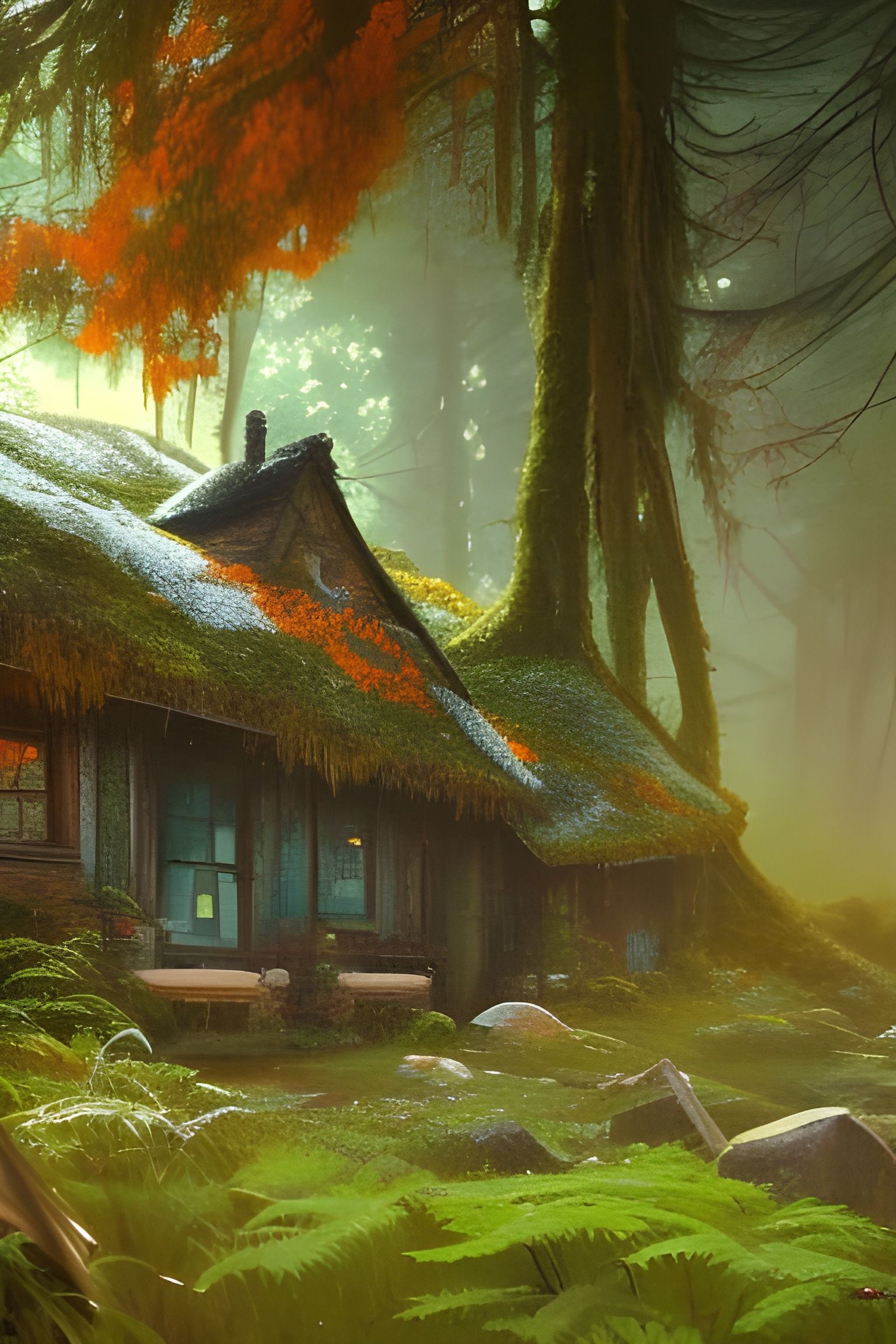 Mossy Forest Hut Concept Art in 8k