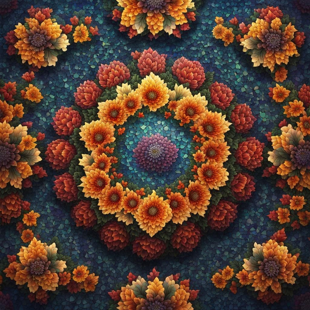 Psychedelic Optical Illusion with Transforming Flowers