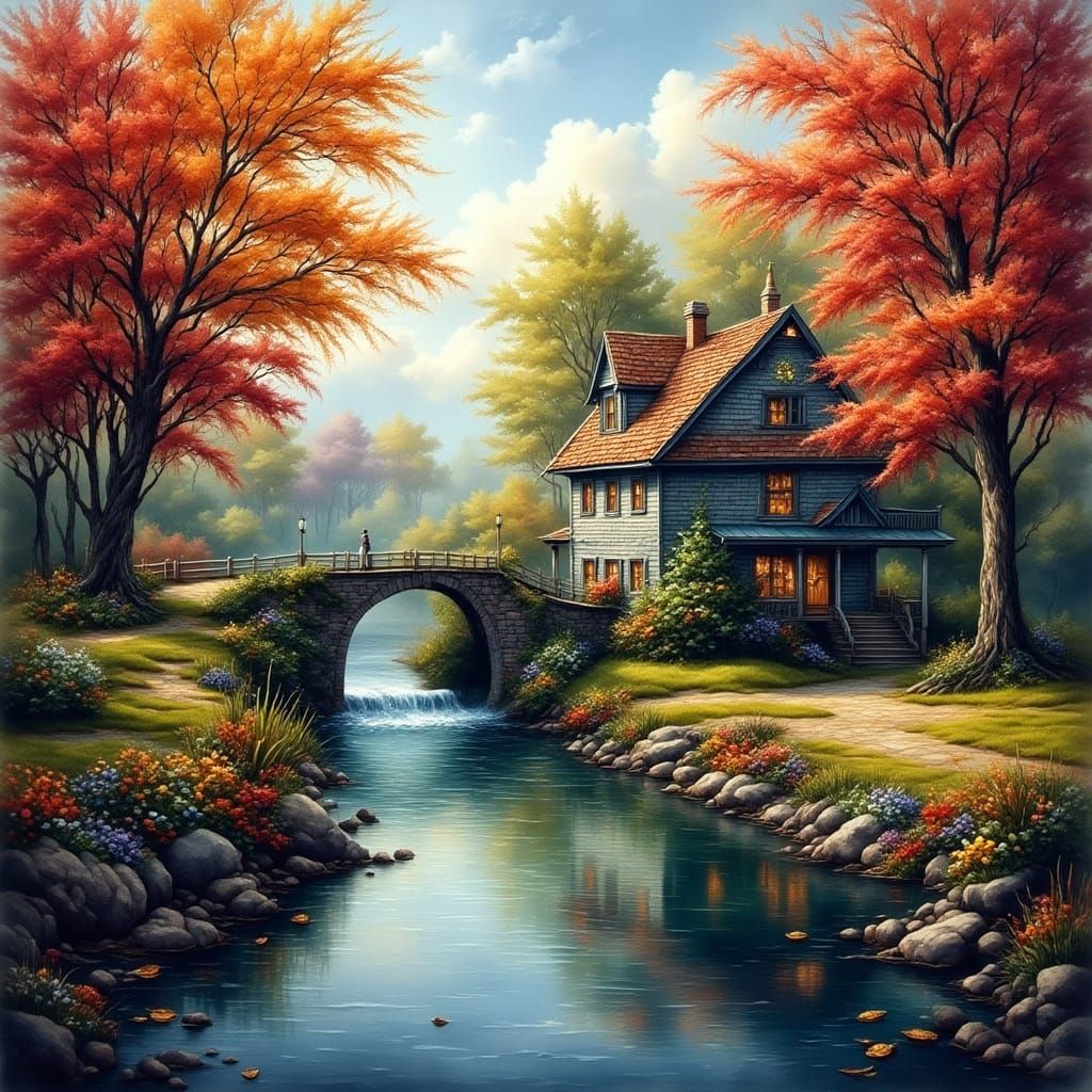 Dramatic Sunset Over a Victorian Village