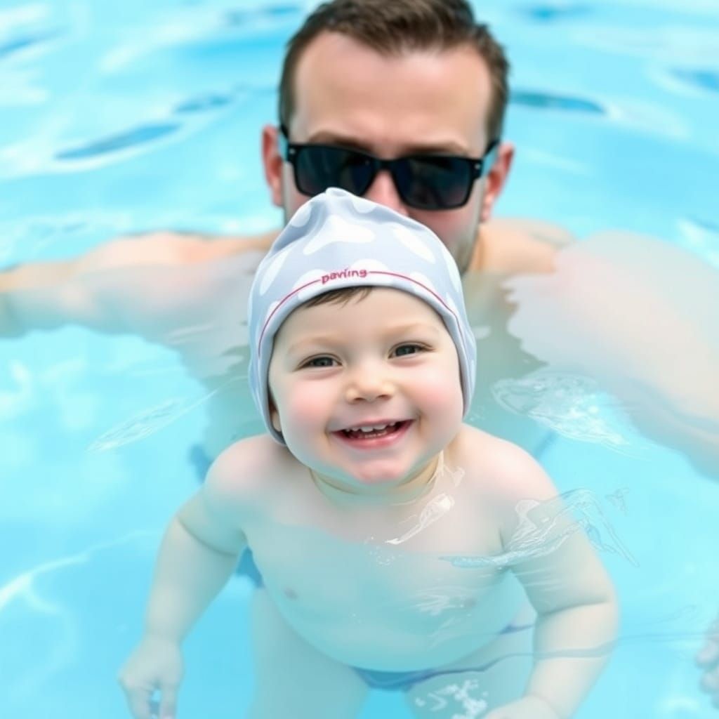 Father and Son Enjoying a Joyful Poolside Moment