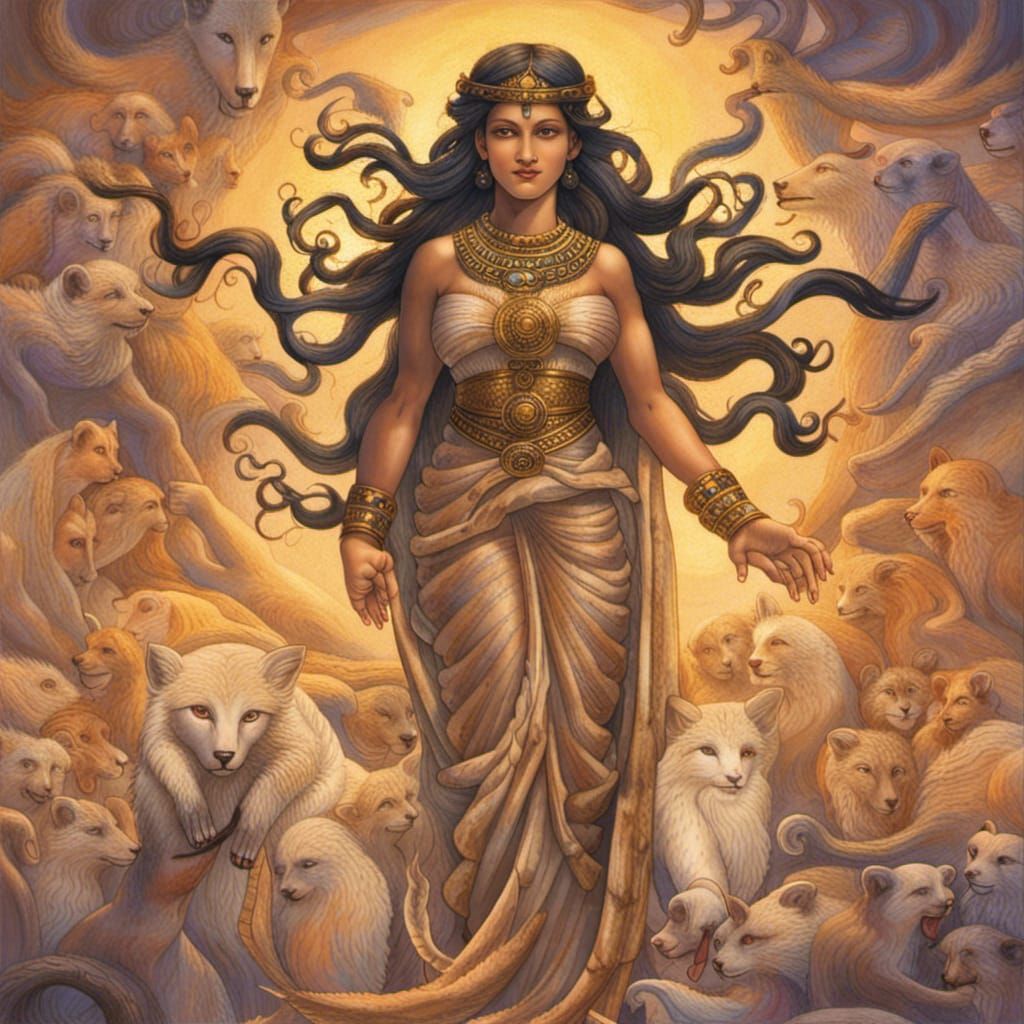 Inanna: Mesopotamian Goddess as Hyperrealistic Splash Art