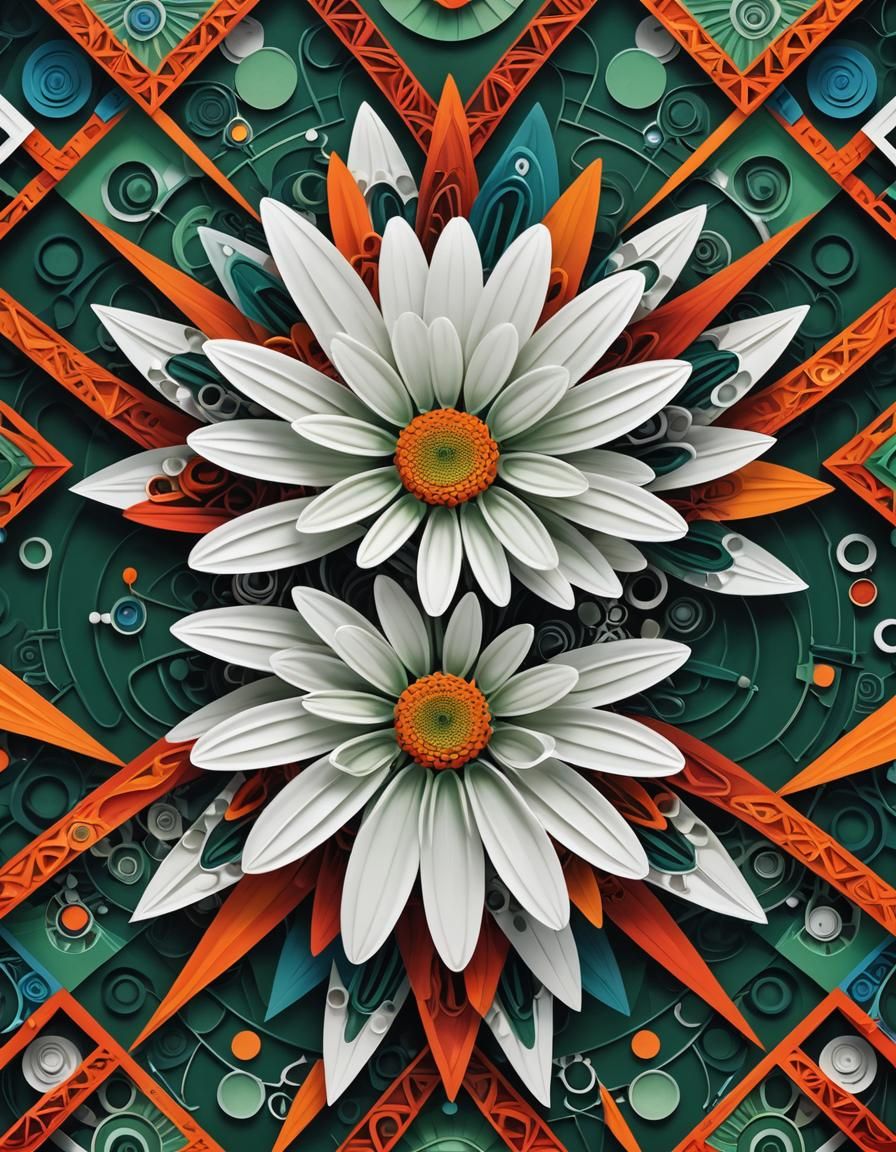 Surreal Geometric Daisy in Fractal Art Style