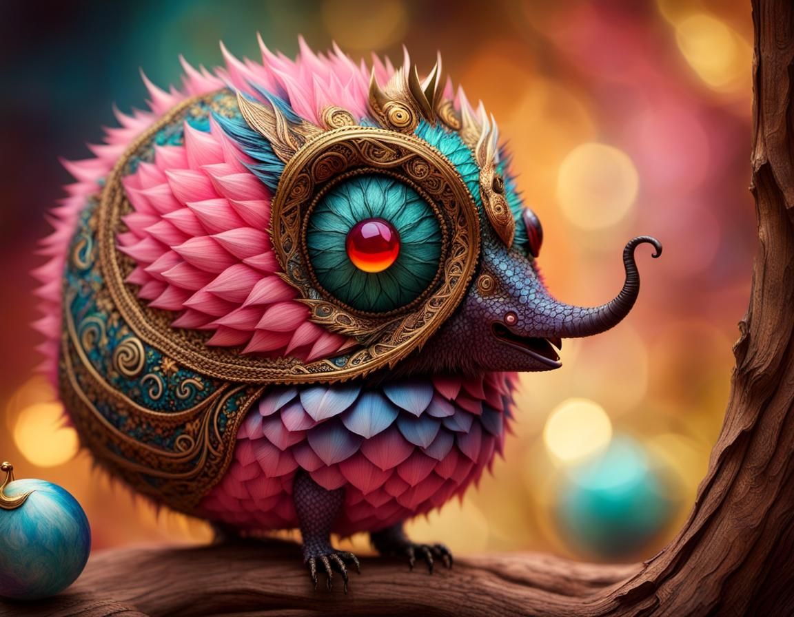 Gilded Gelatinous Beastie in Mixed Media Style