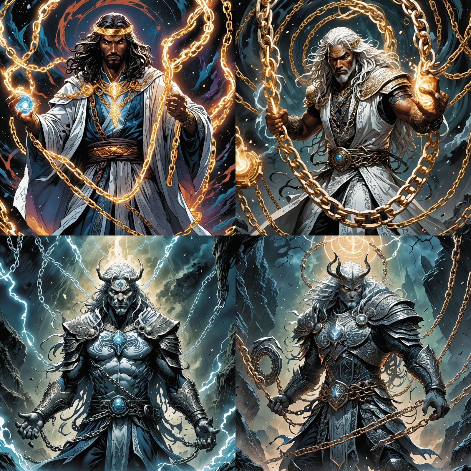 White Figure with Chain to Abyss: Comic Book Art